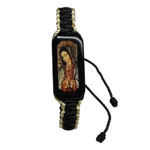 Our Lady of Guadalupe Bracelet Knotted Rope Black and Cream Color Adjustable NEW